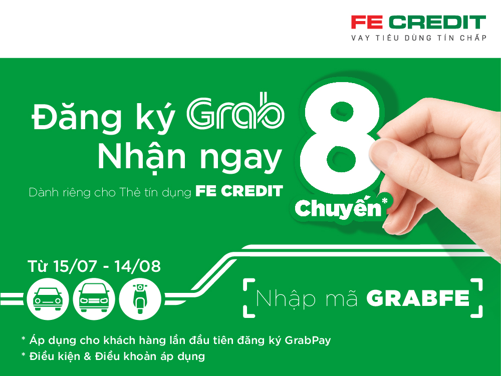chương trình ĐĂNG KÝ GRABPAY – NHẬN NGAY 8 CHUYẾN